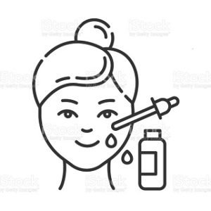 Using serum linear icon. Skin care procedure. Facial beauty treatment. Oil product for skin. Thin line illustration. Contour symbol. Vector isolated outline drawing. Editable stroke